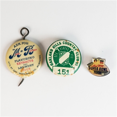 MB Flavoring Extracts Oakland Hills Country Club Super Bowl Team Pins