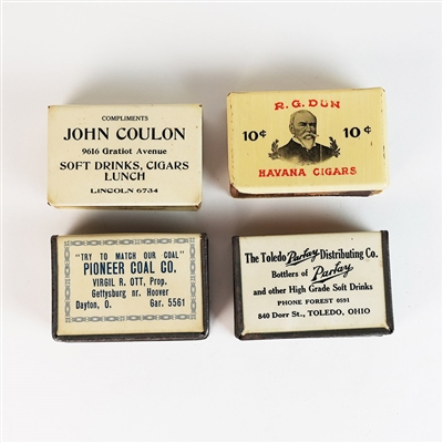 John Coulon RG Dun Havana Cigars Pioneer Coal Toledo Parfay Celluloid Match Boxes