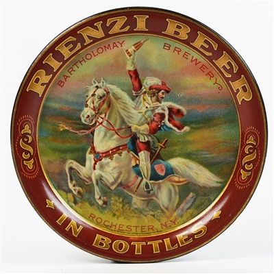 Rienzi Beer Bottles Bartholomay Brewery Rochester Man Riding Horse Tip Tray