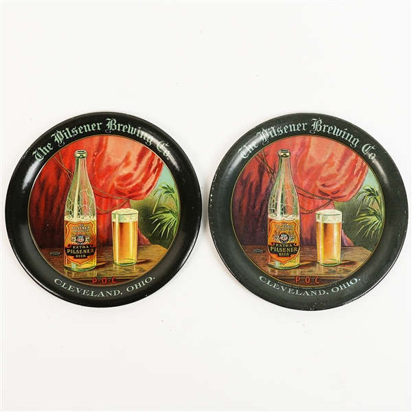 Pilsener Brewing Cleveland Ohio Bottle Tip Tray LOT OF 2 DIFFERENT