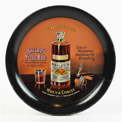 Huey Christ Baileys Pure Rye Whiskey Advertising Tip Tray