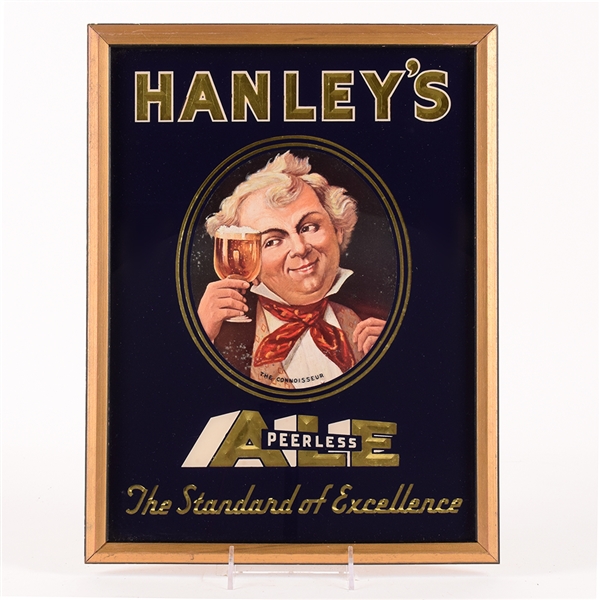 Hanleys Ale 1930s Reverse Painted Glass Sign CONNOISSEUR