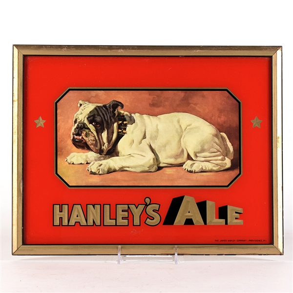 Hanleys Ale Bull Dog 1940s Reverse Painted Glass Sign