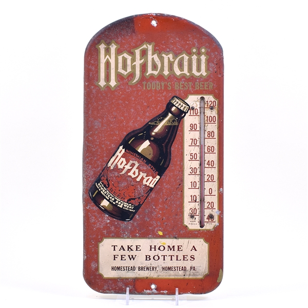 Hofbrau Beer 1930s Metal Thermometer Sign