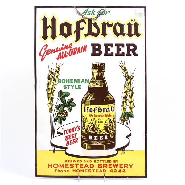 Hofbrau Beer 1940s Embossed Tin Sign