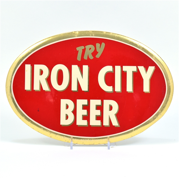 Iron City Beer 1950s Oval Tin-Over-Cardboard Sign