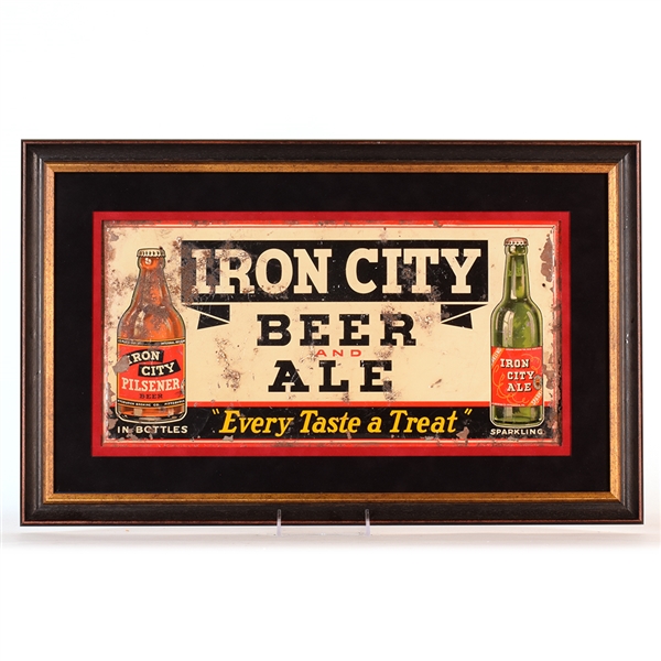 Iron City Beer-Ale 1930s Tin-Over-Cardboard Sign EVERY TASTE A TREAT