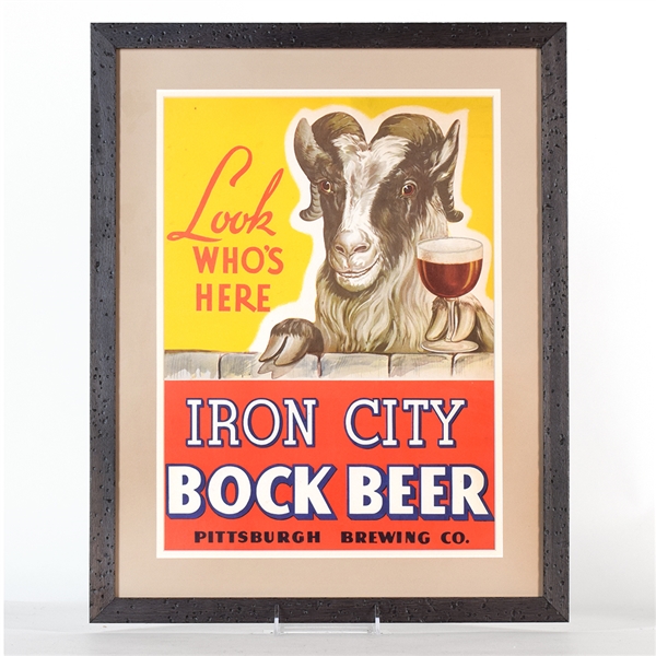 Iron City Bock 1930s Paper or Cardboard Lithograph Sign LOOK WHOS HERE