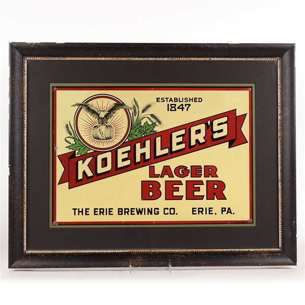 Koehlers Lager Beer 1930s Embossed Tin Sign