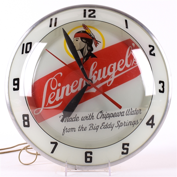 Leinenkugels Beer 1940s Illuminated Clock BIG EDDY SPRING