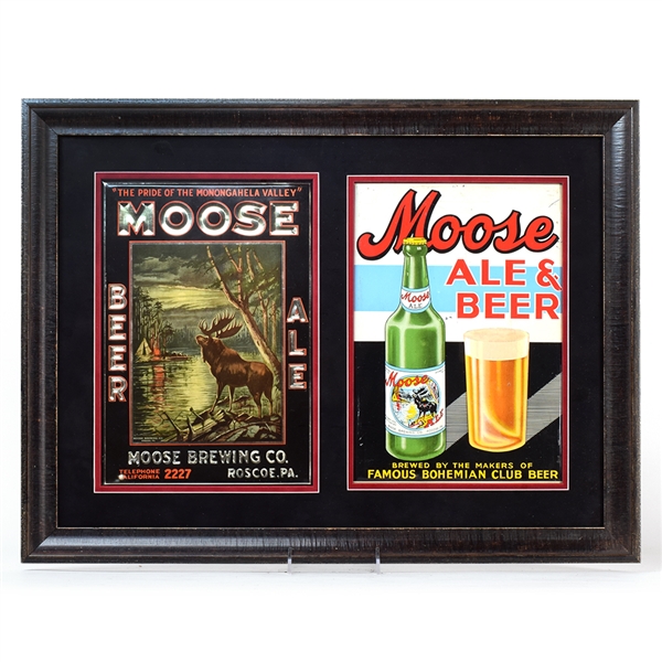 Moose Ale-Beer 1930s Tin-Over-Cardboard Custom Framed Signs