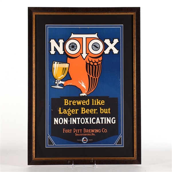 Notox Non-Alcoholic Brew Prohibition Era Cardboard Sign FORT PITT