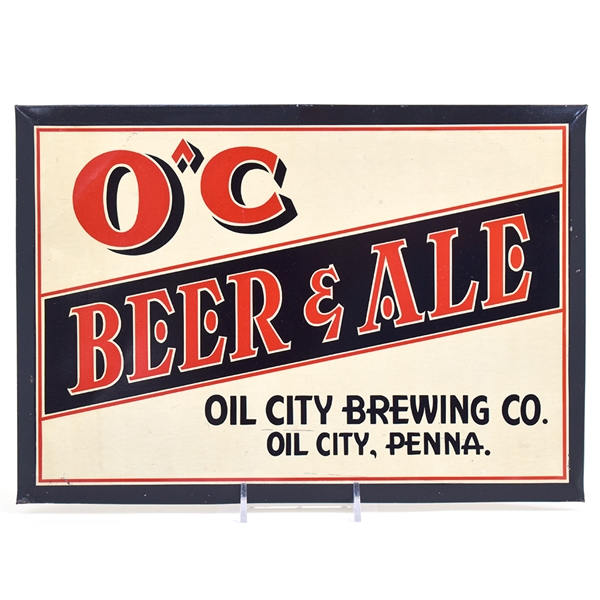 OC Beer-Ale 1930s Tin-Over-Cardboard Sign OIL CITY