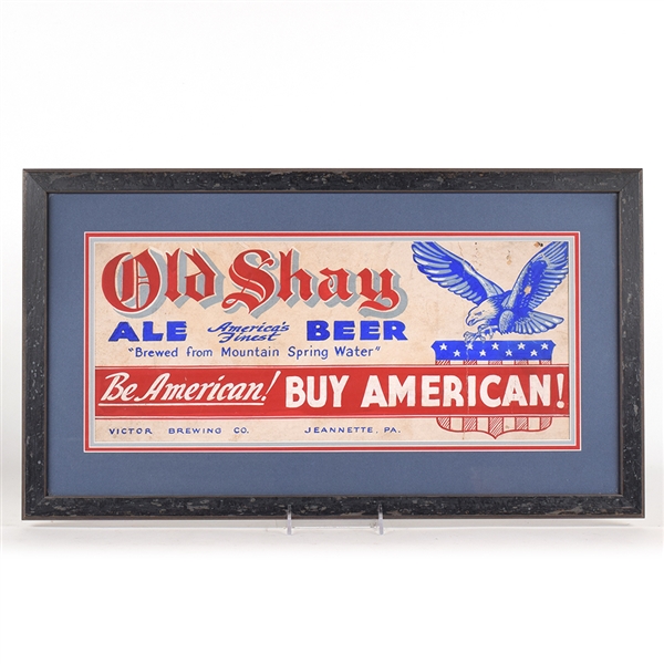 Old Shay Ale Beer 1940s Cardboard Sign BUY AMERICAN