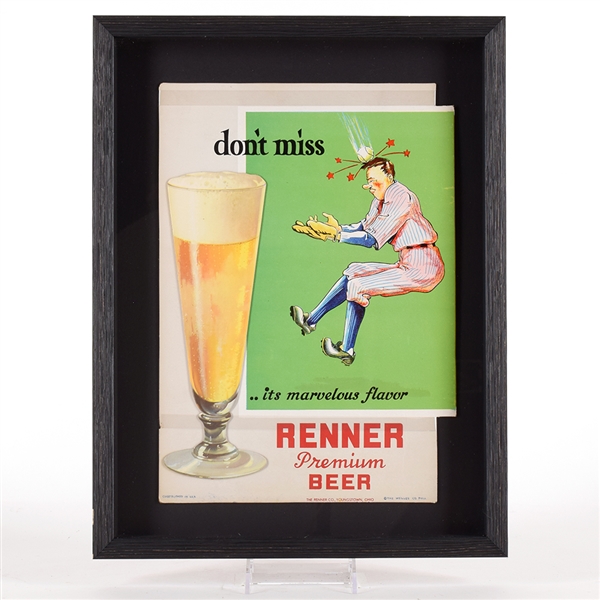 Renner Beer 1950s Die Cut Cardboard Sign BASEBALL THEME