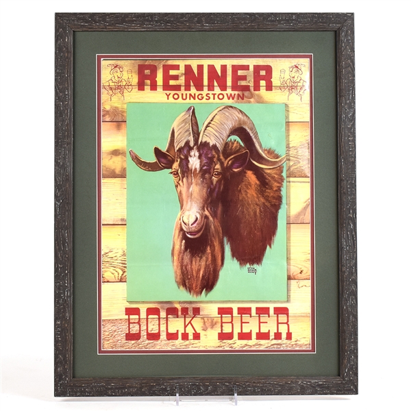 Renner Youngstown Bock Beer 1930s Framed Paper Sign