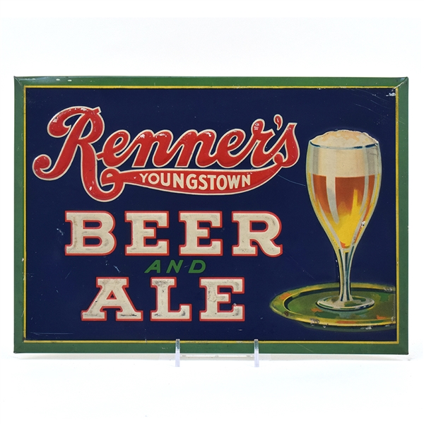 Renners Beer and Ale 1930s Tin-Over-Cardboard Sign