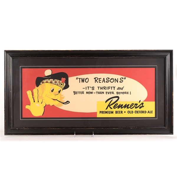 Renners Beer-Ale Paper or Cardboard Sign TWO REASONS SCOTSMAN