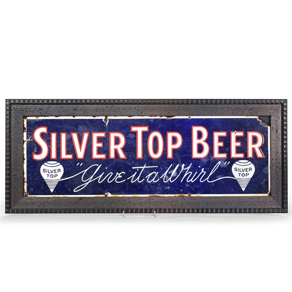 Silver Top Beer 1930s Porcelain Sign GIVE IT A WHIRL