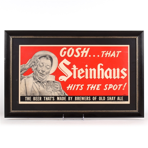 Steinhaus Beer 1930s Paper or Cardboard Sign HITS THE SPOT