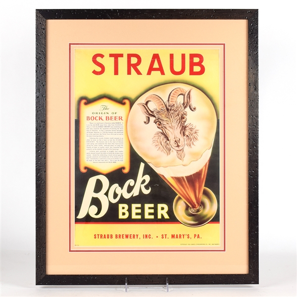 Straub Bock 1950s Lithographed Sign ORIGIN OF BOCK