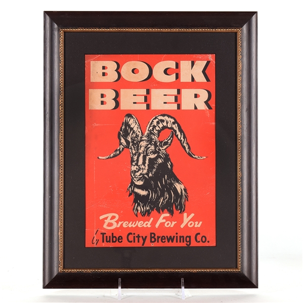 Tube City Bock 1930s Cardboard Sign BREWED FOR YOU