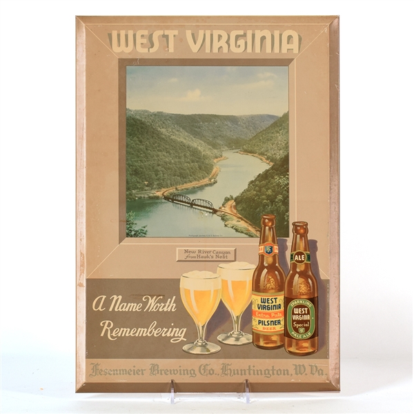 West Virginia Beer 1930s Tin-Over-Cardboard Sign