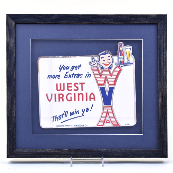 West Virginia Beer 1950s Die Cut Cardboard Sign