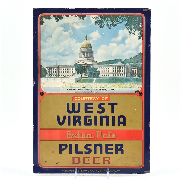 West Virginia Pilsner Beer 1930s Tin-Over-Cardboard Sign