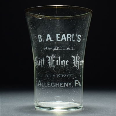 Earls Gilt Edge Beer Pre-Pro Flared Etched Glass ALLEGHENY PA RARE