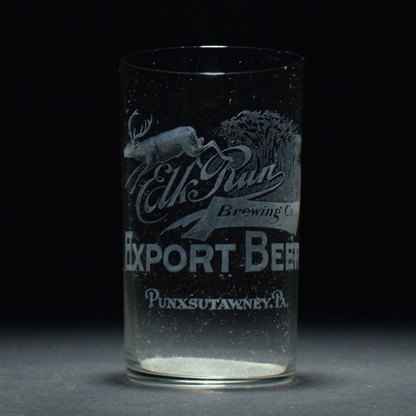 Elk Run Export Beer Pre-Pro Etched Glass PUNXSUTAWNEY