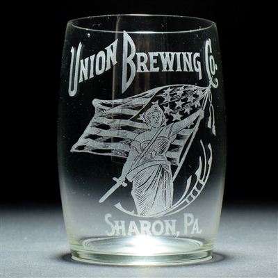 Union Brewing Pre-Pro Etched Glass PATRIOTIC Flag SHARP RARE