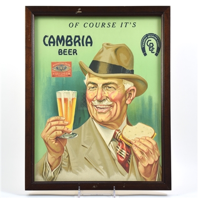 Cambria Beer 1930s Cardboard Sign Johnstown PA RARE MINTY