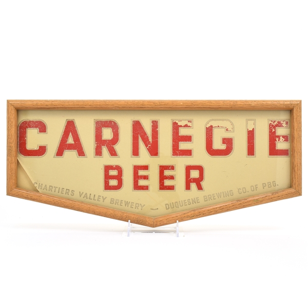 Carnegie Beer 1930s Reverse-Painted Glass Trapezoid Sign RARE