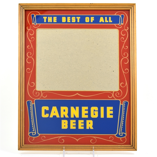 Carnegie Beer 1930s Reverse-Painted Glass Sign Mirror RARE MINTY