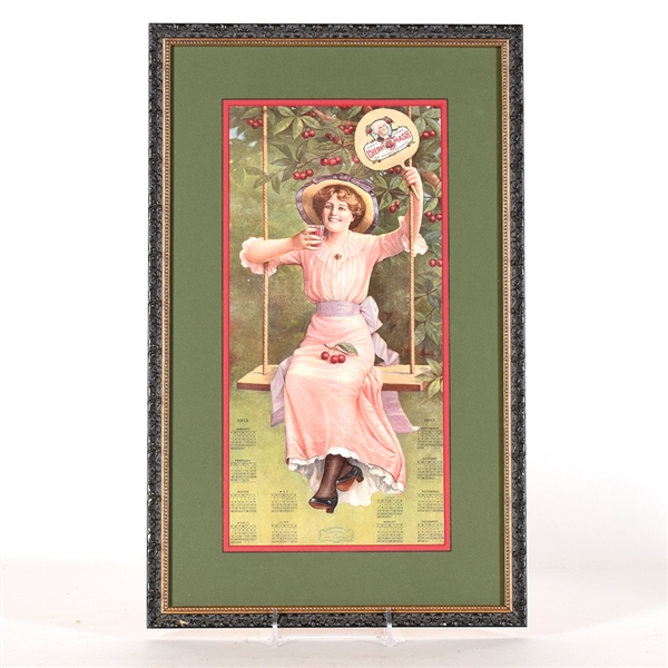 Cherry Smash Soft Drink 1912 Lithograph Calendar WOMAN ON SWING