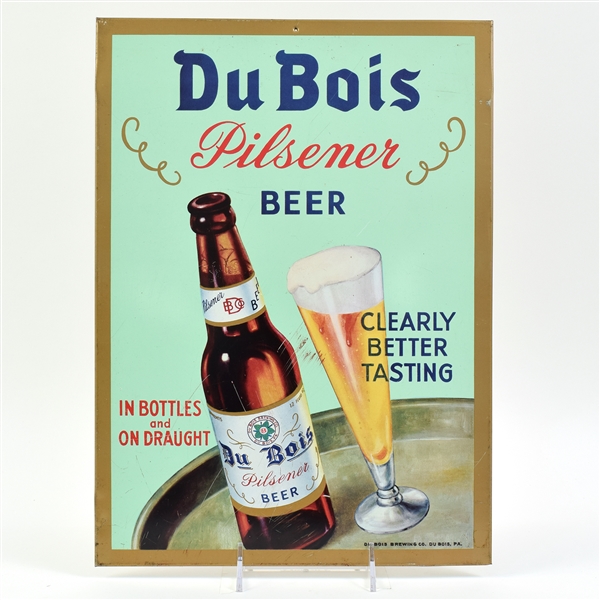 Du Bois Pilsener Beer 1950s Tin-Over-Cardboard Sign CLEARLY BETTER