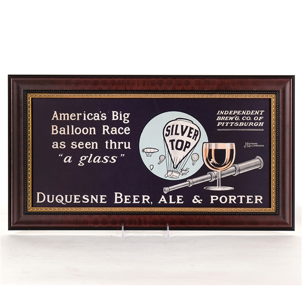 Duquesne Beer-Ale-Porter Silver Top Cardboard Trolley Sign BALLOON RACE