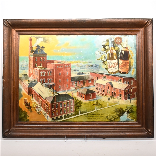 First National Brewing Independent Brewery Pre-Proh Self-Framed Tin Factory Scene Sign