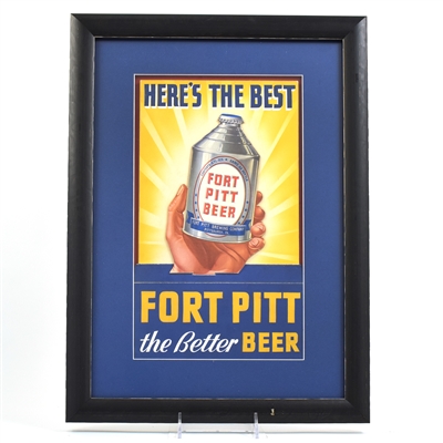 Fort Pitt Beer 1940s Artist Concept Cardboard Sign CROWNTAINER RARE