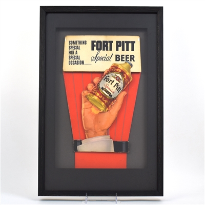 Fort Pitt Beer 1940s Die Cut Cardboard Fold-Out CONE TOP Sign