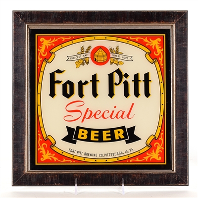 Fort Pitt Beer 1950s Reverse-Painted Glass Sign MINTY