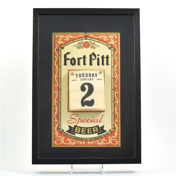 Fort Pitt Beer 1951 Tin-Over-Cardboard Calendar Sign