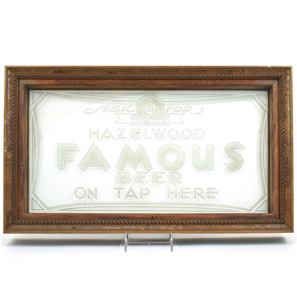 Hazelwood Famous Beer 1930s Heavy Etched Glass Sign RARE