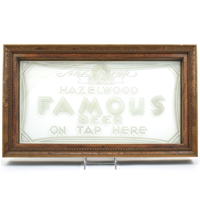 Hazelwood Famous Beer 1930s Heavy Etched Glass Sign RARE