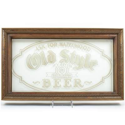 Hazelwood Old Style Beer 1930s Heavy Etched Glass Sign RARE