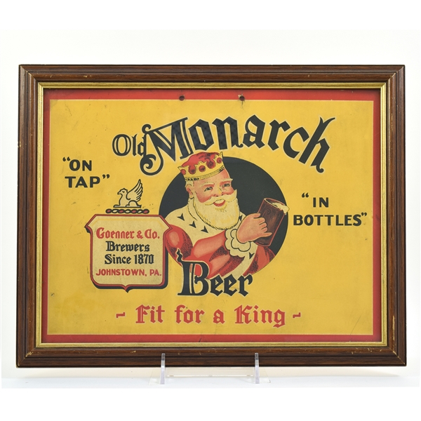 Old Monarch Beer 1930s Cardboard Sign FIT FOR A KING RARE