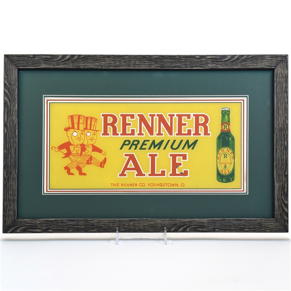 Renner Ale 1930s Reverse Painted Glass Sign RARE