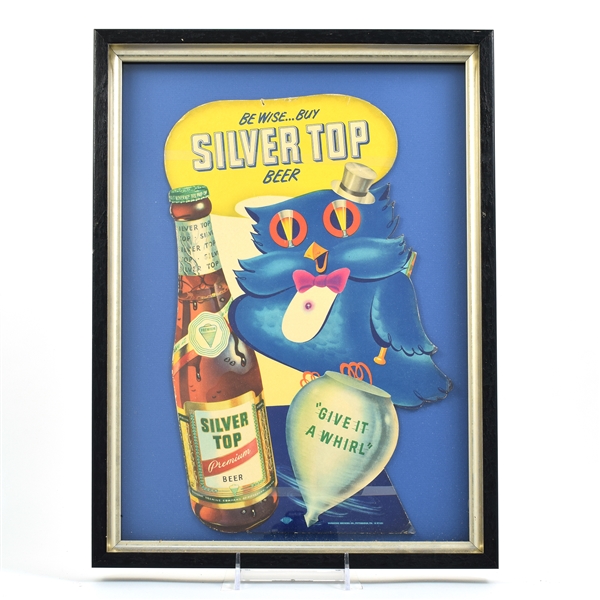 Silver Top Beer 1940s Die Cut Cardboard Sign WISE OWL SCARCE