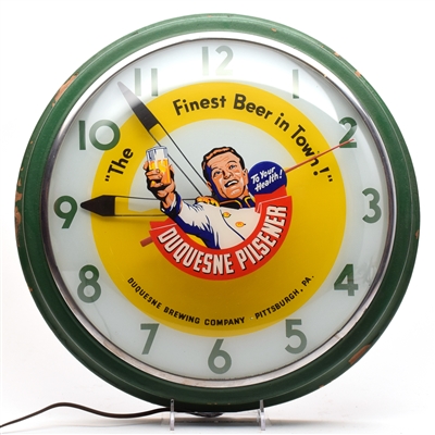 Duquesne Beer 1950s Telechron Reverse-Painted Glass Illuminated Clock